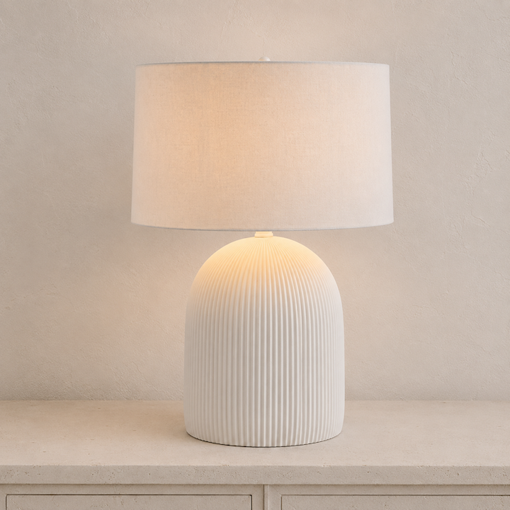 CONCRETE LAMP WITH WHITE LINEN SHADE 38x41x56cm